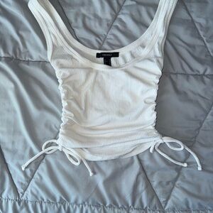 Forever 21 White Ribbed Tank Top with Side Ties